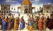 PERUGINO, Pietro Christ giving thw Keys to St Peter (mk08) oil painting on canvas
